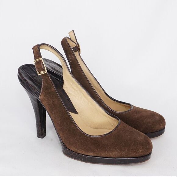 Michael Kors Brown Suede Slingback Heels, Size 7.5 - Picture 1 of 12